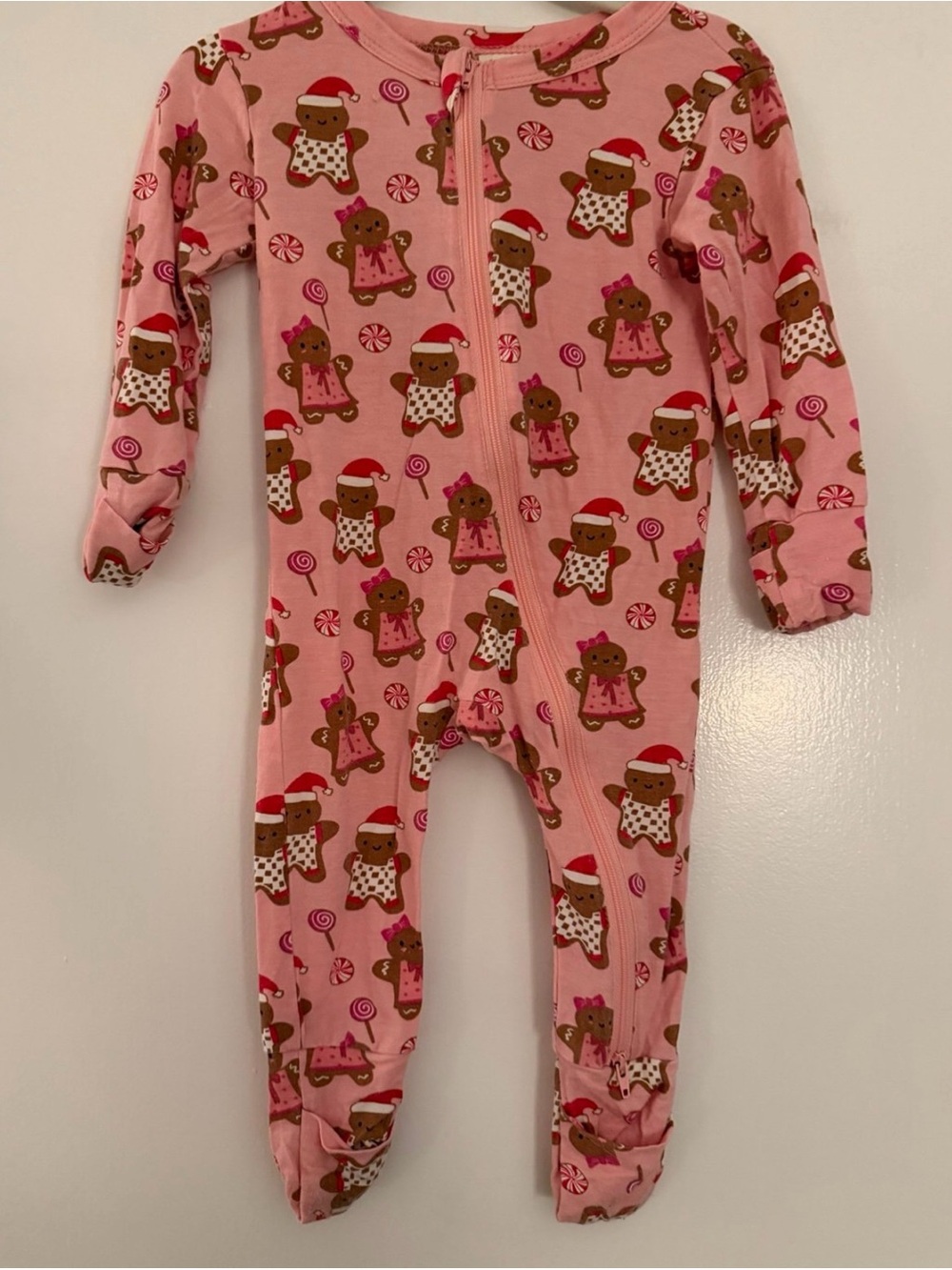 Spearmint Love baby girl Pink Gingerbread Print One-Piece convertible size 6-12m